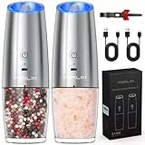 FORLIM Elektrische Salz und Pfeffermühle Set, USB Wiederaufladbar Gewürzmühle 6 oz Fassungsvermögen mit LED-Licht Einstellbare Grobheit Für Küche, Restaurant, Outdoor（Silber）