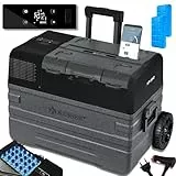 KESSER® Kompressor Kühlbox Auto elektrisch 42L, Camping Kühlbox 12/24/230V mit APP-Steuerung, Gefrierbox bis –20 °C, mit Rädern & Teleskopgriff für Camping, Wohnmobil, LKW & Boot + 2 Kühlakkus