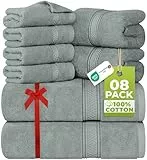 Utopia Towels - 8 teilig Handtücher Set aus Baumwolle mit Aufhänger - 2 Badetuch, 2 Handtücher und 4 Washclappen - (Kühl Grau)