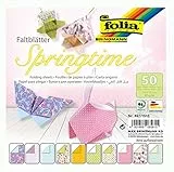 folia 497/1515 - Faltblätter Springtime, 15 x 15 cm, 80 g/qm, 50 Blatt sortiert in 10 Motiven - ideal für wunderschöne Faltfiguren und -formen