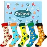 Airabc 5 Paar Bunte Lustige Baumwolle Socken, Witzige Frucht Muster Socken Damen, Fun Socken Crew Freizeitsocken Gemütlich Atmungsaktiv Christmas Geschenke EU 35-42