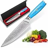 Home Safety Damast Küchenmesser, Kochmesser Damastmesser mit extrem Scharf 19.5 cm Klinge Chefmesser aus 67 Lagen Vg-10 Damaststahl Ergonomischer Naturharzgriff, Geschenkbox