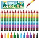 ECHOCUBE 24 Stück Stapelbare Buntstifte Kinder, Regenbogen Baustein Set für Junge & Mädchen, Steckbare Malstifte Wachsmalstifte für Geburtstag Gefälligkeiten & Party Geschenke