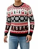 Atforna Weihnachtspullover Herren Weihnachtspulli Ugly Christmas Sweater Lustige Strickpullover mit Reindeer Männer Weihnachts Pullover mit Rundhalsausschnitt Schwarz M