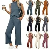 DHYUEN Damen Elegantes Outfit Y2k Fahion Fitnessanzug Musselin Zweiteiler Locker Hosenanzug Loungewear Set Einfarbige Hosenanzug Damen Festlich Elegant 2 Teilig Hochzeit Hausanzug(1-Light Blue,S)