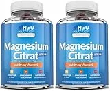 Magnesiumcitrat-Gummibärchen 1250mg für Erwachsene und Kinder (5+) - 60 vegane Gummibärchen - Beerengeschmack - 150mg elementares Magnesium & 80mg Vitamin C - Nu U Nutrition (Packung mit 2)