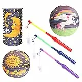 com-four® 6-teiliges Laternen-Set - Papierlaternen und Stäbe mit LED-Licht für Sankt Martin, Laternen-Umzug und Halloween