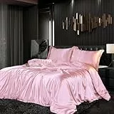 Gezu Bettwäsche Set Satin 155x220cm 3teilig Rosa Silky Touch Glänzend Seide Einfarbig Bettbezug Set Glatt Luxus Hellrosa Bettwäsche Set weicher Doppelbettmit Reissverschluss und Kissenbezüge 80x80cm