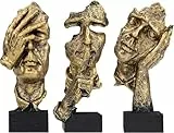 Huhote Heimdekoration, Statue Deko, Skulptur Deko Wohnzimmer, Moderne Dekofiguren, Skulpturen Figuren Deko, Sammlerstück Statue für Wohnzimmer Bücherregal, Regal Schreibtisch Dekor 3er-Set (Gold)