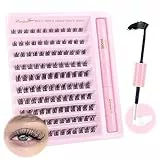 Parriparri Cluster Wimpern-Set, Manga-Einzelwimpern mit Bindung, Dichtung und Locke, natürliches Aussehen, 8–16 mm, flauschige Wimpernverlängerung zum Selbermachen, mit Klebstoff, 120 Stück