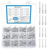 433 Stk Aluminium Blindnieten Set, Alu Nieten Popnieten Set(3/3,2/4/5 mm) x (6/8/10/12/20 mm), Pop-Nieten mit Großem Flansch, Alu Blindnieten für Blindnietzangen Metall Möbel Holz Marine Schiffsbau