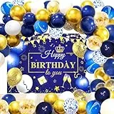 YinQin 63 Stück Marineblau Gold Geburtstag Luftballons mit Fotohintergründen Marineblau Golden Silber Geburtstag Ballons Dekorationen Blau Happy Birthday Party Supplies für Männer Frauen