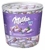 Milka Naps Mix – Mini-Schokoladentäfelchen in 4 Sorten: Alpenmilch, Erdbeer, Haselnuss, Crème au Cacao – 1 x 1kg