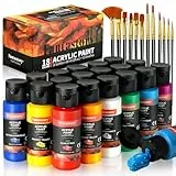 Fantastory Acrylfarben Set 18 x 60ml, 12 Pinsel, Exzellente Deckkraft, hohe Lichtechtheit, wasserfest Acrylic Paint, Ideal für Leinwand, Holz, Geeignet für Künstler, Profis[ProfessionelleSerie]