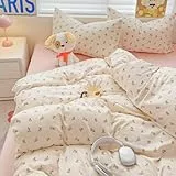 Nayoroom Bettwäsche 200x200 Weiß mit Rosa Blumen Landhausstil Style Bettbezug 3teilig Vintage Aesthetic Cute Gewaschene Mikrofaser Renforce Bettwäsche-Sets mit Reißverschluss und 2 Kissenbezüge 80x80