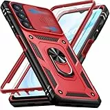 Giyer Panzerhülle für Samsung Galaxy A16 5G Hülle mit Schutzfolie, Handyhülle A16 5G Case mit Kameraschutz 360° Metall Ring Ständer, Stoßfest Schutzhülle für Samsung A16 5G Cover Tasche (Rot)