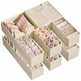 SONGMICS Aufbewahrungsbox für Schublade, 12er Set, Schubladen Organizer, Faltbox, Unterwäsche Organizer, Stoffbox für Socken, Unterwäsche, BHs, Krawatten und Schals, sandbeige RDZ006Y02