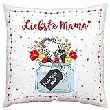 Sheepworld Kissen Motiv 'Liebste Mama'| Zierkissen, Baumwolle, 40 cm x 40 cm | Geschenk Mama | 45615