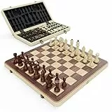 38 cm Holz Klapp-Schach-Set mit 7,6 cm König Staunton Figuren und 2 zusätzlichen Damen