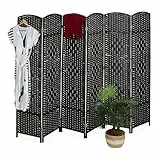 Relaxdays Paravent Raumteiler, HxB: 170x240 cm, Faltbarer Raumtrenner, 6-teiliger Sichtschutz, Holz, Papierseil, schwarz