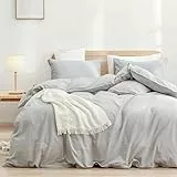Gezu Bettwäsche Baumwolle Grau 220x240cm Hellgrau 3Teilig Baumwolle Atmungsaktiv Weich Fein Bettwäsche Set Wende Bettwäsche Bettbezug 240x220cm und 2 Kissenbezug 80x80cm mit Reissverschluss