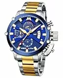 MEGALITH Armbanduhr Herren Chronograph Groß: Gold Edelstahl Uhren Herren mit Datum - Herrenuhr Wasserdicht Quarz