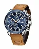 BENYAR Uhren Herren Analog Quarz Chronograph Herrenuhren Wasserdicht Datum Lederband Armbanduhr Lässig Business-Kleid fur Männer Klassische Elegantes Geschenk,Braun/Blau.