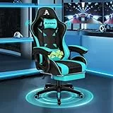 ALFORDSON Gamingstuhl, Bürostuhl, mit 2-Punkt-Massage, Fußstütze, Kopfstütze und Lendenkissen, 150° verstellbare Rückenlehne, PU-Leder, Cyan