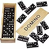 PARENCE: Traditionelles Dominospiel – 28 Teile Plus Holzbox und Schiebedeckel für Kinder und Erwachsene, Farbe Schwarz