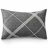ATsense 2er Set Kissenbezug 80 x 40 cm, 2 Stück - 100% Baumwolle, Grau Gittermuster Kopfkissenbezug mit Reißverschluss, ÖkoTex Zertifiziert Super Weicher und Bequemer Kissenbezug