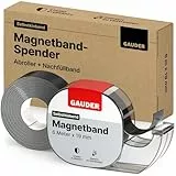 GAUDER Magnetband im Spender - Selbstklebender Magnetstreifen - Zuschneidbare Magnetbandrolle zum Befestigen von leichten Gegenständen auf Metallflächen (6 m x 19 mm + Nachfüllrolle)