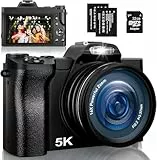 Digitalkamera 5K, 48MP 16X Digital Zoom Fotokamera mit 32G SD-Karte, Autofokus WiFi Kompaktkamera 6 Achsen Stabilisierung Reisekamera mit UV-Filter und 2 Akkus für Anfänger, Kinder, Vloggen