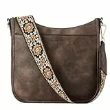 BOSTANTEN Handtasche Damen Mittelgroß Umhängetasche Crossbody Bags Leder Schultertasche für Frauen Shopper Tasche mit Verstellbarem Farbigem Riemen Kaffee
