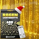 KESSER® LED Lichterkette 20m inkl. Fernbedienung mit 8 Modi & Timer, Lichtervorhang mit 600 mini LED´s in Warmweiß