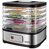 YASHE GGJ-261B Dörrautomat mit LED-Display, Temperaturregelung 35-70°C & 72-Stunden-Timer, 5 höhenverstellbaren Tabletts, Dörrgerät für Obst und Gemüse, 240 Watt, BPA-frei