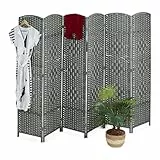 Relaxdays Paravent Raumteiler, HxB: 170 x 240 cm, Faltbarer Raumtrenner, 6-teiliger Sichtschutz, Holz & Papierseil, grau