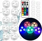 Jialine LED Teelichter mit Fernbedienung, 10 Stück RGB Mini LED Lichter wasserdicht für Aquarium, Pool, Garten, Hochzeitsfeier und Weihnachtsdekoration - Unterwasser licht in mehreren Farben