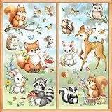 decalmile Fensterbilder Kinderzimmer Waldtiere Fensteraufkleber Kinder Tiere Fenster Abziehbilder Hirsche Fuchs Hase Eichhörnchen Fenstersticker Wiederverwendbar Glasaufkleber Fensterdeko