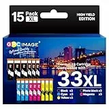 GPC IMAGE Kompatible Tintenpatrone als Ersatz für Epson 33XL für Expression Premium XP-540 XP-530 XP-830 XP-7100 XP-900 XP-640 XP-630 XP-635 XP-645(Schwarz Foto Schwarz Cyan Magenta Gelb, 15er-Pack)