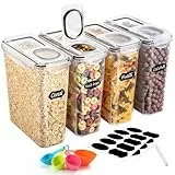 YASHE 4 Stücke Vorratsdosen Set 3.7L, Vorratsdosen mit Deckel Luftdicht, Kunststoff BPA freie Küche Aufbewahrungsbehälter für Mehl, Hafer, Aufbewahrungsbox Küche mit 16 Etiketten
