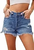 Sovoyontee Damen High Waist Ripped Stretch Jeans Hot Pants Jeans Shorts Sommer Destroyed Shorts