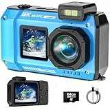 YISENCE Digitalkamera, 8K Unterwasserkamera, 70MP Autofokus 33FT WiFi Digitalkamera wasserdichte mit 64GB Karte, Dual-Screen Selfie 2500mAh Batterie, 16X schwimmfähig Digital für Schnorcheln