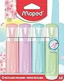 Maped - Textmarker, Leuchtmarker FLUO PEPS PASTELL - x4 Marker - in den trendigen Pastell-Tönen, 1 Stück (4er Pack)