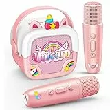 Dislocati Karaoke Maschine Kinder mit 2 Bluetooth Karaoke Mikrofon, Einhorn Geschenk Spielzeug für Mädchen 3-12 Jahre Tragbarer Lautsprecher mit 5 Toneffekten Ideal für Partys und Freizeitaktivitäten