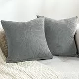 TOCOMOA Kissenbezug 50x50 2er Set Sofakissen Dekokissen Kissenbezüge Frottee, Dunkelgrau Dekorative Kissenhülle Zierkissen Blattmuster, Spritzwassergeschützter Couchkissen für Sofa Wohnzimmer