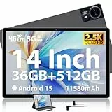 MAXLEGEN Android 15 Tablet, 14' 2.5K Touch Display, 36GB RAM+512GB ROM/1TB TF SIM Tablet 4G LTE+5G WLAN, Octa-Core, 4 Lautsprecher, 13MP/11580mAh/GMS/GPS, inkl. Pen/Hülle/Kopfhörer