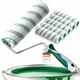 Farbwalzen Set 5 Stück mit Bügel – 25 cm Farbroller mit 12 mm Flor | 3K Griff & Stilaufnahme | Malerrollen für Wandfarbe | Profi-Malerwerkzeug für Innen- und Außenbereich