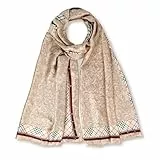GLORIS Damen schal fein seidig groß 180 x 90 cm Beige mit zartem Blumenmuster und braunem Riemen. Halstuch Tuch für Frauen. Kopftuch Halstuch Schal. Seidenschal Elegante (Beige Blum)