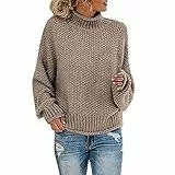 Bastwahl Baumwollpullover Damen Langarm - Grobstrick Casual Sweater Elegant Strickpullover Lässiges Stricken Pulli Oberteile Warm Einfarbig Wollpullover Pullover Oversized Langarm Sweatshirt Lose