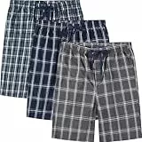 Jveyvth 3er Pack Herren-Pyjama-Shorts,Herren Schlafanzughose Kurz mit Kordelzugbund und Knopfverschluss